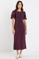 Elder Plum Short Puff Sleeve Tie Midi Dress