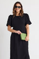 Elder Black Puff Sleeve Tie Midi Dress