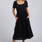 Ella Black SS Midi Dress WW Dress Foxwood   