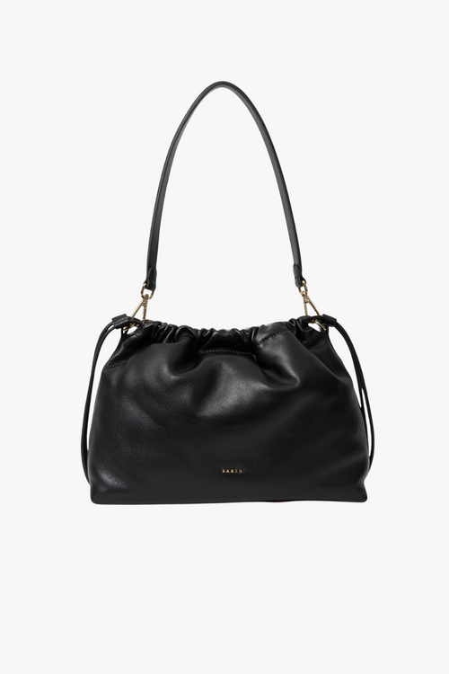 Black saben leather handbag with drawstring 