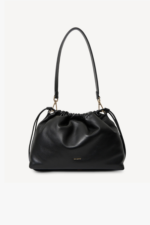 Black saben leather handbag with drawstring 