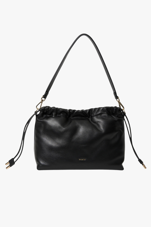 Black saben leather handbag with drawstring 