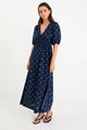 Eloquent Navy Polka Dot Flutter Sleeve Maxi Dress
