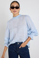 Embrace Ice Blue Ramie Shirred Neck LS Top