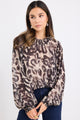 Embrace Animal Print Georgette Shirred Neck LS Top