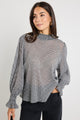 Emphatic Black Gingham Shirred Neck Ls Top