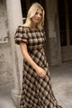 Encore Caramel Check SS Bias Maxi Dress