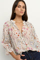 Encounter Cream Floral Gathered Button Front Top