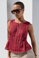 Encourage Wine Linen Pintuck Front Boatneck Top