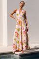 Escapism Pink Floral Tie Neck Halter Maxi Dress