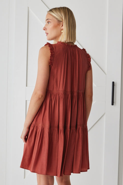 Etna Terracotta Tiered Summer Shift Mini Dress WW Dress By Rosa.   