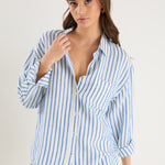Exalted Blue Stripe Linen Viscose Oversized Shirt