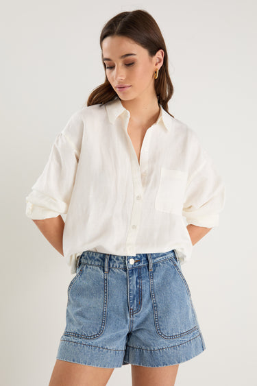 Exalted Ivory Linen Viscose Oversized Shirt