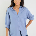 Exalted Sky Blue Linen Viscose Oversized Shirt