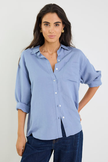 Exalted Sky Blue Linen Viscose Oversized Shirt