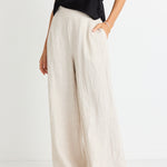 Guardian Natural Linen Elastic Back Wide Leg Pant