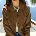 Exhibit Cinnamon Mock Suede Button Front Cropped Jacket