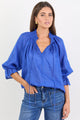Expedition Blue Shirred Neck Short Sleeve Top