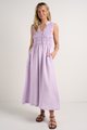 Explorer Lilac Sleeveless Split Neck Shirred Midi Dress