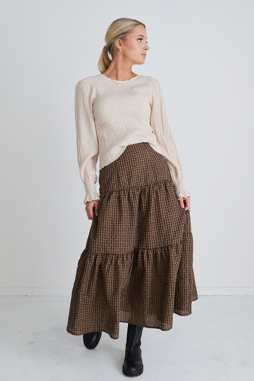 Stella Toffee Gingham Tiered Midi Skirt WW Skirt Ivy + Jack   