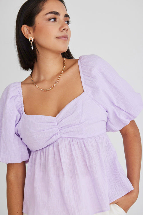 Adore Lilac Texture SS Babydoll Top WW Top Among the Brave   