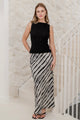 Faithful Charcoal Irregular Stripe Satin Bias Midi Skirt