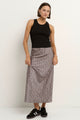 Faithful Black Geo Print Satin Bias Midi Skirt