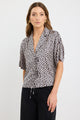 Fasten Black Geo Print Satin Tie Front Shirt
