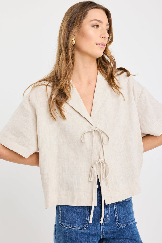 Fasten Natural Linen Tie Front Shirt | Flo & Frankie