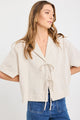 Fasten Natural Linen Tie Front Shirt