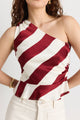 Fiction Plum Stripe Satin One Shoulder Top