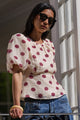 Finali Cream Wine Polka Dot Puff Short Sleeve Top