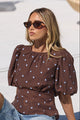 Finali Mocha Blue Polka Dot Short Bubble Sleeve Top