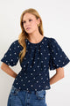 Finali Navy Polka Dot Bubble Sleeve Top
