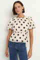 Finali Cream Black Polka Dot Puff Short Sleeve Top