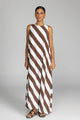 Finally Here Chocolate White Diagonal Stripe Sleeveless Maxi Dress