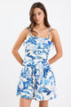 Firenze Blue Floral Strappy Pleated Bodice Mini Dress