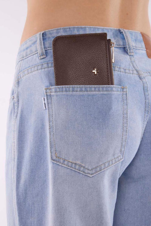 Chocolate brown pebbled vegan leather card holder with multiple card slots and a zippered coin pocket, shown front-facing on a white background.