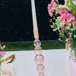 Five Bubble Pearl Pink 30cm Glass Taper Candle Holder