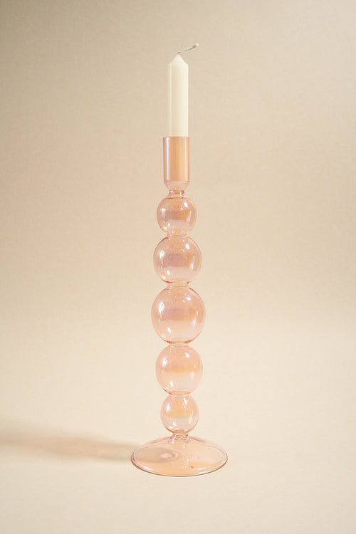 pink glass candle holder