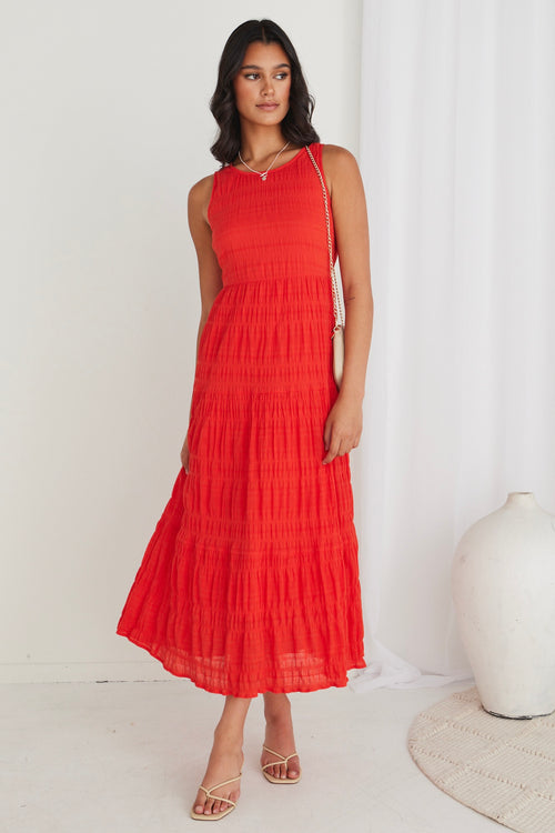 Florentena Sunset Shirred Cotton Sleeveless Tiered Maxi Dress WW Dress Ivy + Jack   