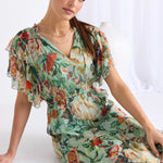 Flutter Green Floral Floaty Sleeve Maxi Dress