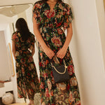 Flutter Black Floral Floaty Sleeve Maxi Dress WW Dress By Rosa.   