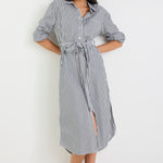 Forward Black Stripe Cotton Midi Shirt Dress