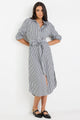 Forward Black Stripe Cotton Midi Shirt Dress