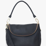 A black pebbled leather handbag with a curved top handle, gold-tone hardware, and a small gold 'SABEN' logo on the front, shown against a plain white background.