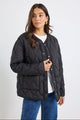 Frankly Black Boxy Snap Front Collarless Quilted Puffer Jacket