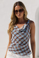 Fruitful Chocolate Ice Blue Check Georgette Tie Back Bias Slip Top
