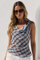 Fruitful Chocolate Ice Blue Check Georgette Tie Back Bias Slip Top