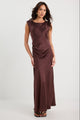 Fruition Chocolate Satin Bias Maxi Dress